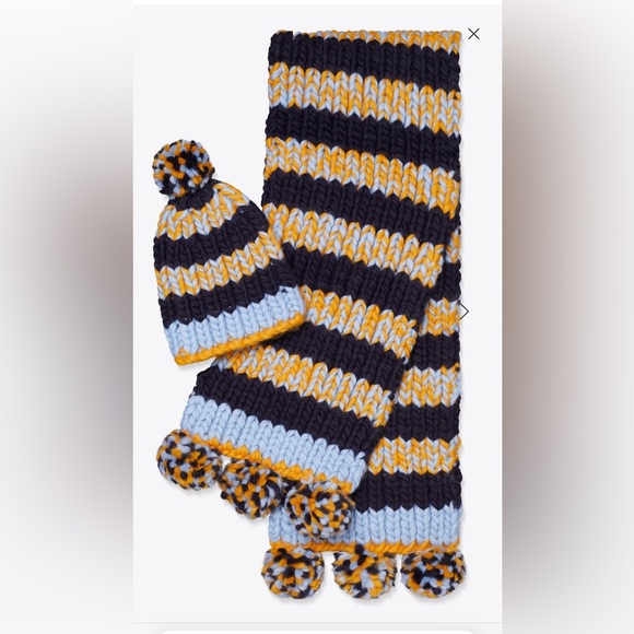 NEW Tory Burch stripe beanie and scarf set